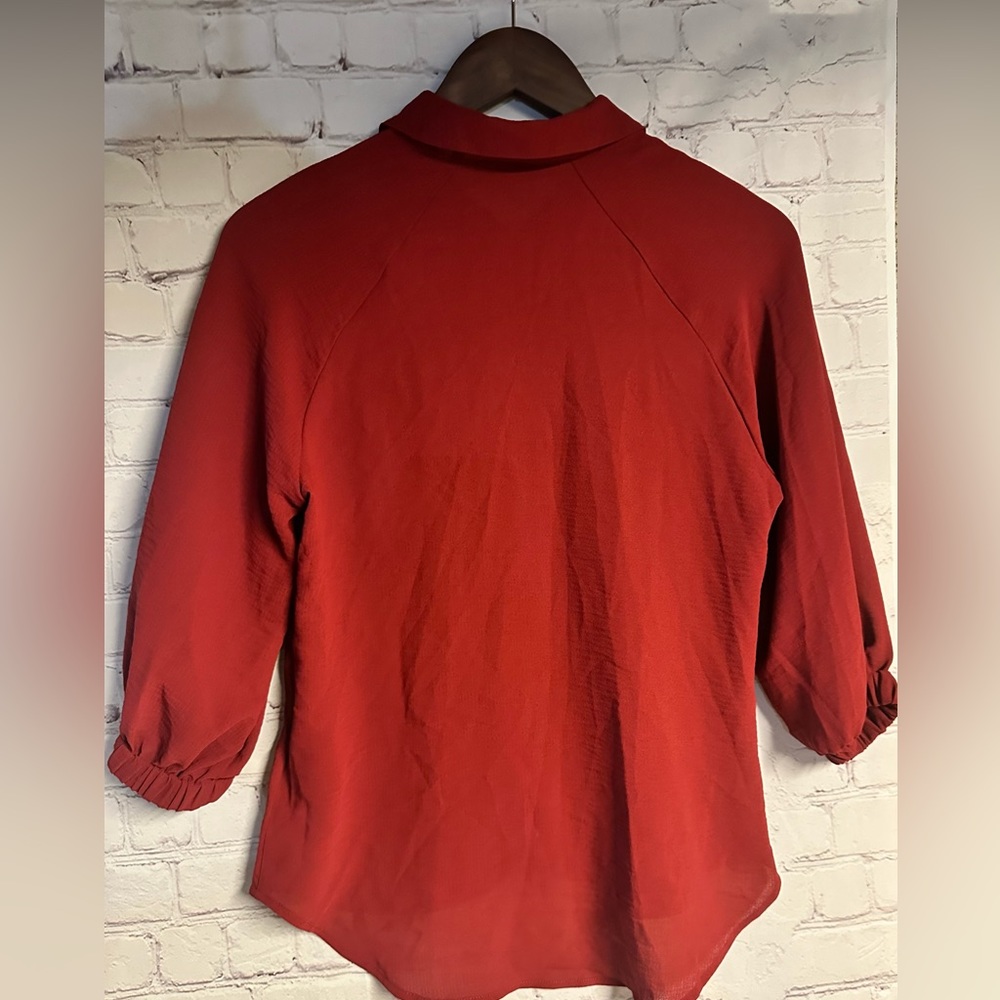 Express Button Down Dark Red Blouse - image 4